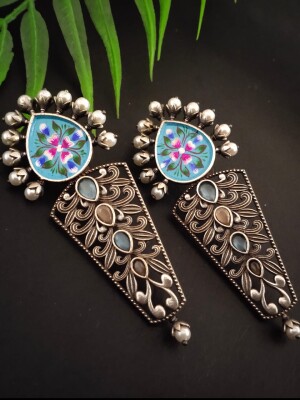 Karigari - 21: silver plated  hand painted brass with jaali work and crystals n pearls studs