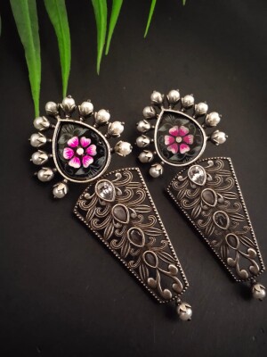 Karigari - 23 :  silver plated  handpainted brass with jaali work and crystals n pearls studs