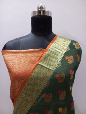 Banarasi Cotton Mercerized Saree adorned with enchanting Meena Motifs,  the timeless allure of traditional craftsmanship.