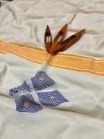WHITE Khadi Stipes pallu buta Handloom Tangail saree