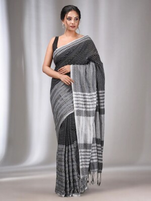 BLACK Begumpuri Cotton handloom saree