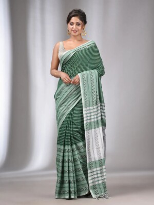 GREEN Begumpuri Cotton handloom saree