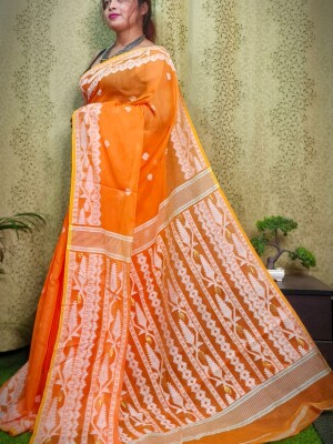 Orange soft silk jamdani saree