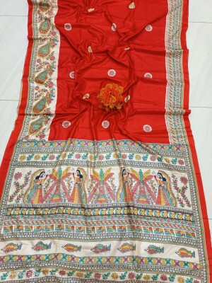 Exclusive Madhubani Tussar Silk Saree, accompanied by a matching blouse piece