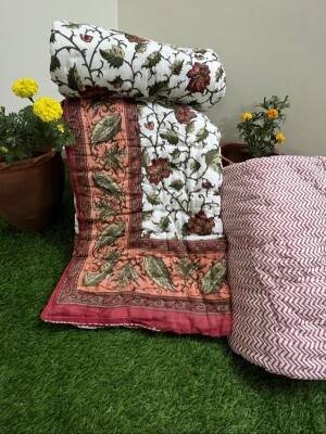 Floral Jaipuri Single Bed Rajai Pair, Cotton filling for winter's