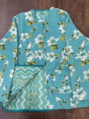 Sea Green Full sleeve Reversible Quilted Jackets for Woman  Pure Cotton 60*60  Premium Quality