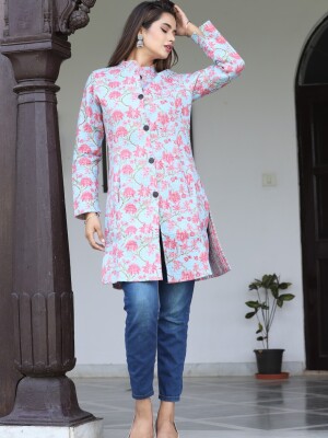 Floral printed Long Reversible Quilted Winter Jackets or Long Coat