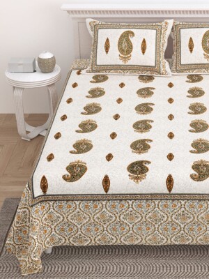 Jaipuri Print Pure Cotton Bedsheet,  1 Bedsheet 2 Pillow Cover, Size 90*108
