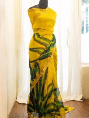Yellow kota silk pure saree with blouse