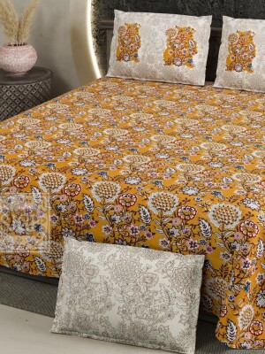 Latest design king size cotton print bedsheet with 2 matching pillow covers