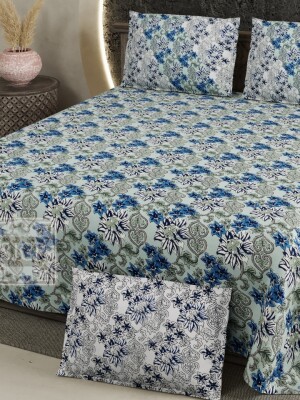Cotton floral print king size double bedsheet with 2 pillow covers