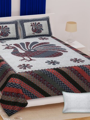Peacock print bardameri pure cotton double bedsheet with 2 pillow covers