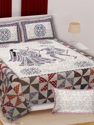 Jaipuri print bardmeri pure cotton double bedsheet with 2 pillow covers
