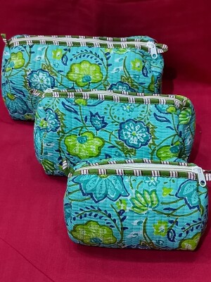 Pure cotton multipurpose quilted toiletry bag (set of 3)