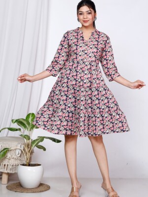 Beautiful cotton high neck ruffle dress for women