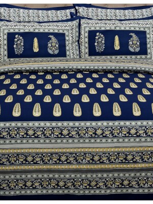 Beautiful design premium quality king size cotton print bedsheet with 2 pillow covers