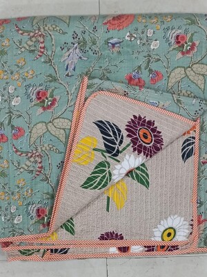 Floral design pure cotton quilted bedcover with pillow cover