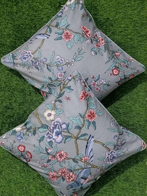 Grey floral print pure cotton cushion covers