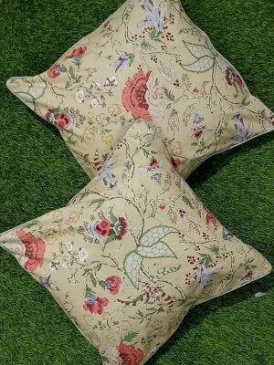 Beige floral print pure cotton cushion covers