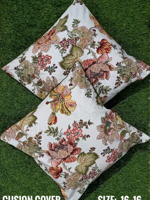 Floral print beautiful white pure cotton cushion covers
