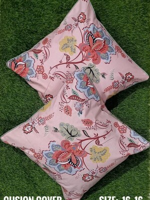 Pink pure cotton floral print cushion covers