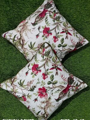 White floral print pure cotton cushion covers