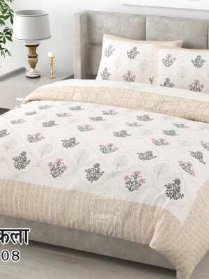 Floral design pure cotton king size double bedsheet with 2 pillow covers