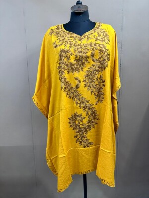 Beautiful neck design yellow fine cotton kaftan