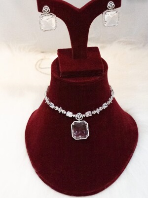 Crystal Stone Jewelry with CZ Accents & Marquise AD neckline with earing