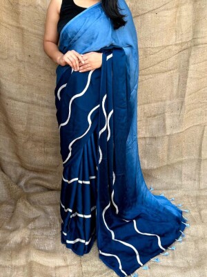 Beautiful design blue modal silk saree