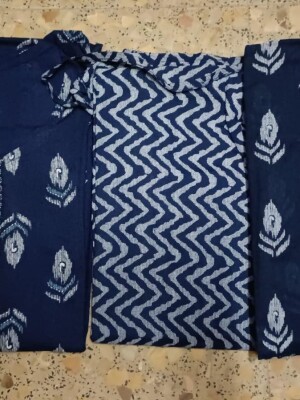 Pure cotton printed navy blue kurta pant with dupatta set
