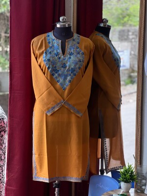 Orange kashmiri embroidery cotton kurta for women