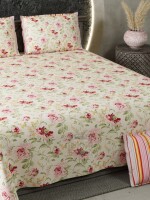 Floral print twill cotton king size joint free double bedsheet with 2 pillow covers
