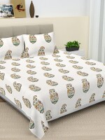 Beautiful king size block printed 100% cotton bedsheet set with two pillow covers