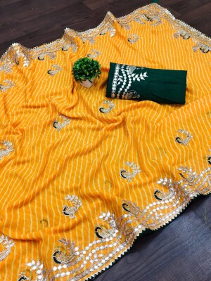 Georgette leheriya saree with embroidery & gota patti border