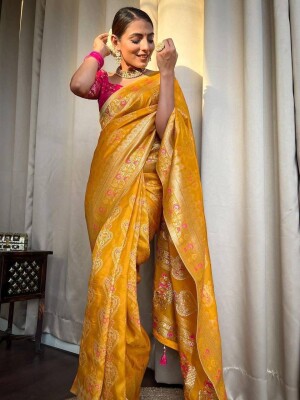 Banarasi soft silk saree with zari work and jacquard weave