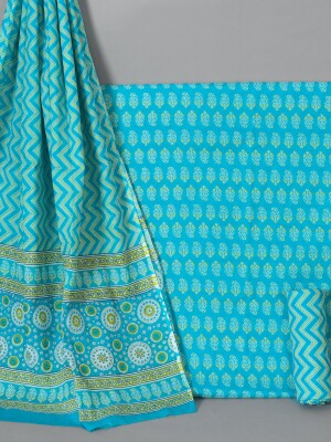 Firoji pure cotton hand printed unstitched suit | dress material with beautiful dupatta