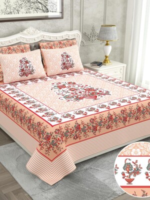 Floral printed 100% cotton double bedsheet with 2 pillow cover