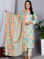 Pure cotton fabric beautiful kurta set with pant and dupatta