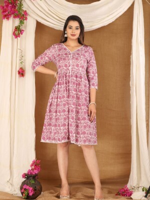Pure cotton floral printed beautiful ruffle dress