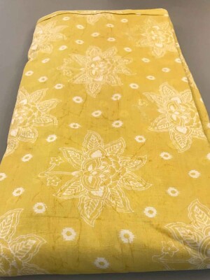 Lemon yellow hand screen printed dress material