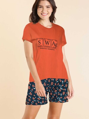 Swangia applee cut nightwear set-orange set-xxl