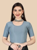Grey polyester stretchable short sleeve blouse